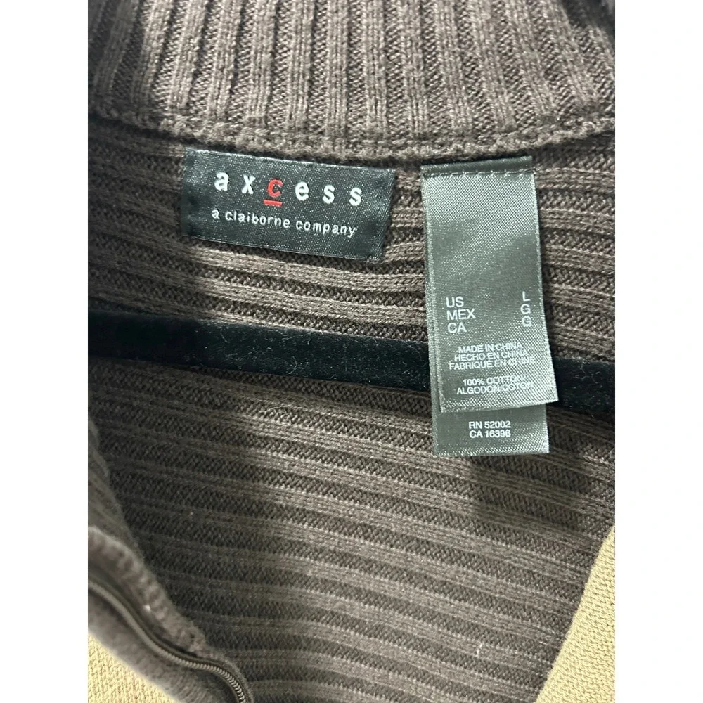 Axcess Claiborne Mens Large Brown Tan Color Block Quarter Zip Cotton Sweater L